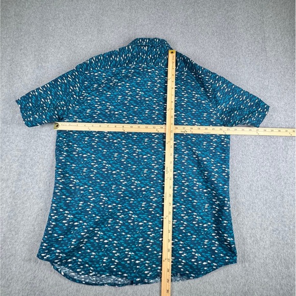 Banana Republic Short Sleeve Slim Fit Dress Shirt Mens Large Fish Linen Cotton - Picture 3 of 5